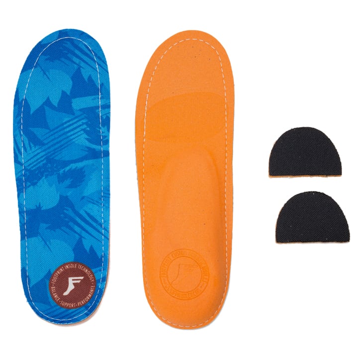Top and Bottom View of Kingfoam Orthotic Insoles Blue Camo Graphic