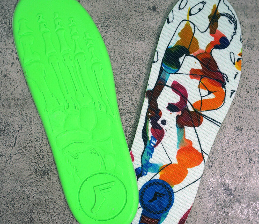 Top and bottom of a Kingfoam FP Insole with a Will Barass design